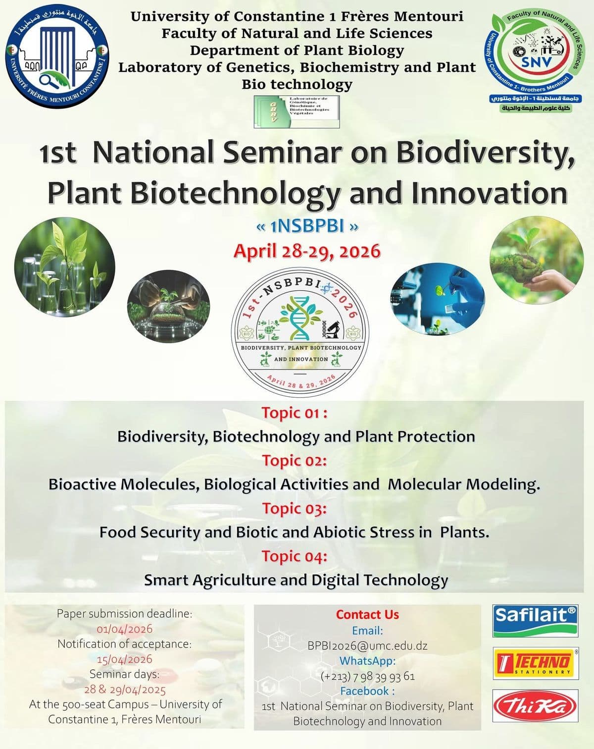 Le Premier Séminaire National sur la Biodiversité, la Biotechnologie Végétale et l’Innovation (1NSBPBI)
