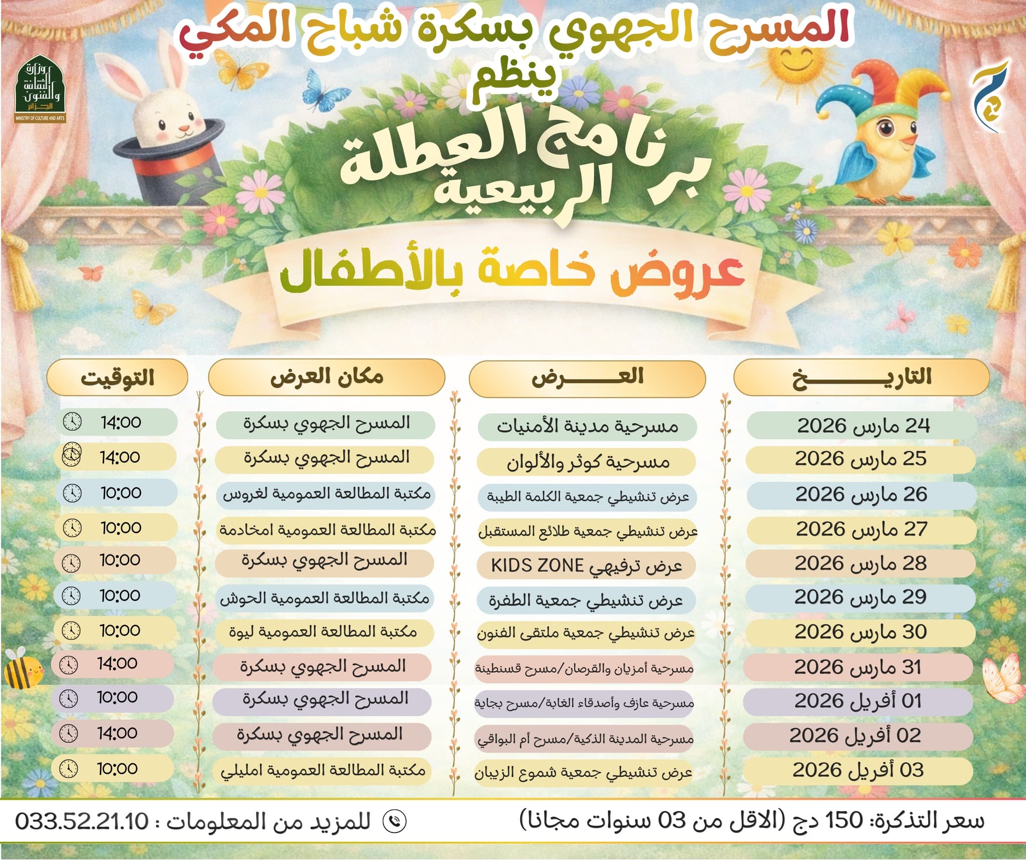 المسرح الجهوي بسكرة يعلن عن برنامجه الحافل لعطلة الربيع 2026