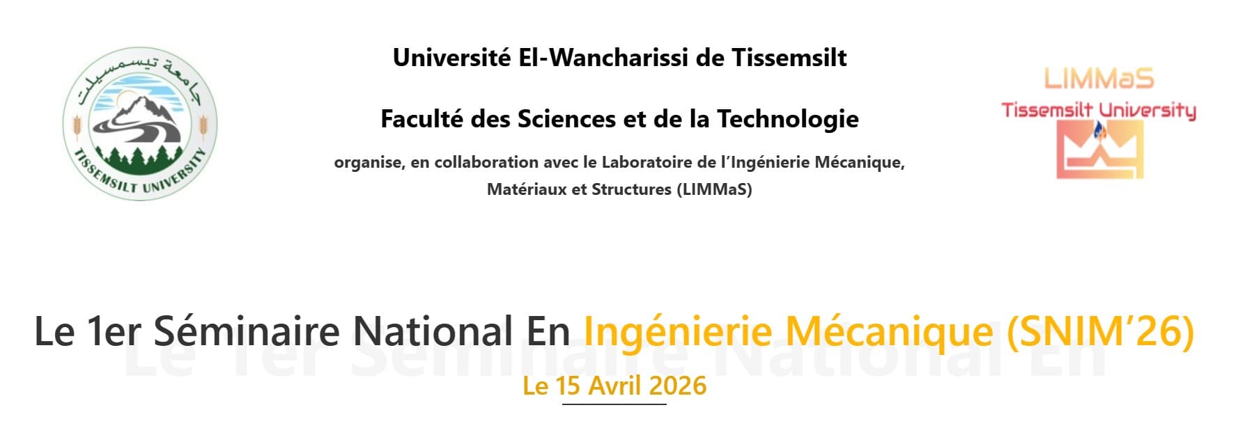 le 1er Séminaire National en Ingénierie Mécanique (SNIM’26)