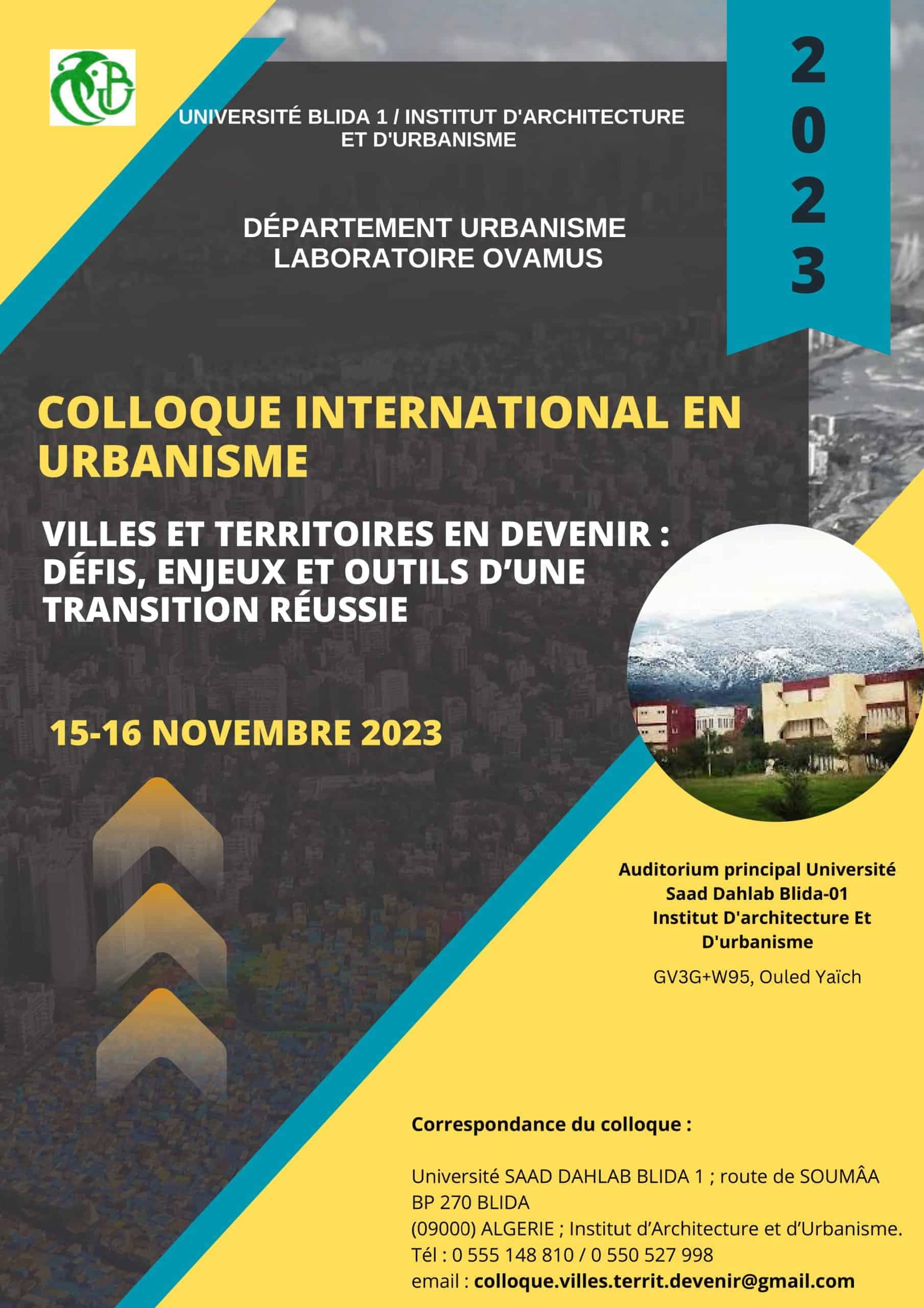 COLLOQUE INTERNATIONAL EN URBANISME