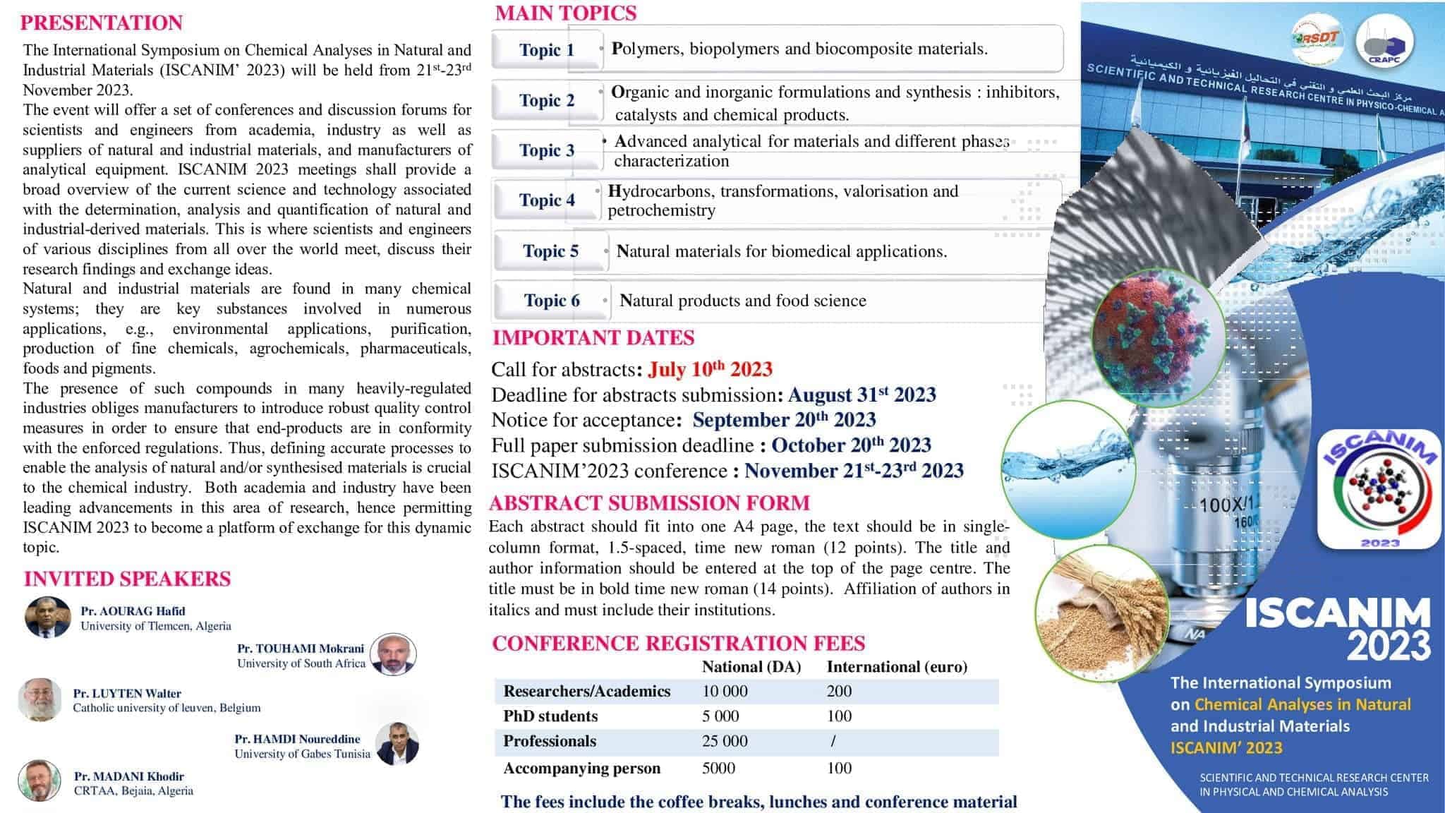 The International Symposium on Chemical Analyses in Natural and Industrial Materials (ISCANIM’ 2023)