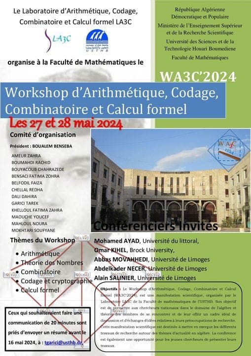 Workshop d’Arithmétique, Codage, Combinatoire et Calcul formel