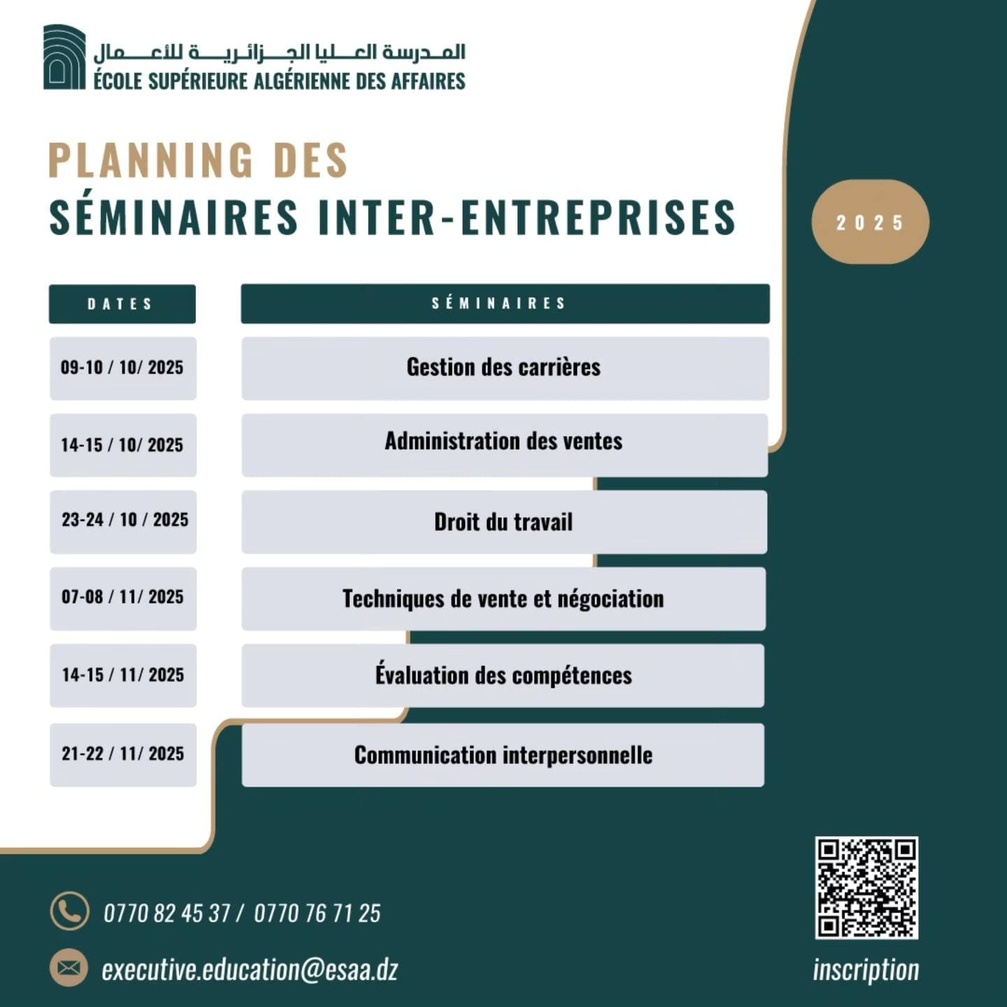 Les Séminaires Inter-Entreprises 2025 de l’ESAA