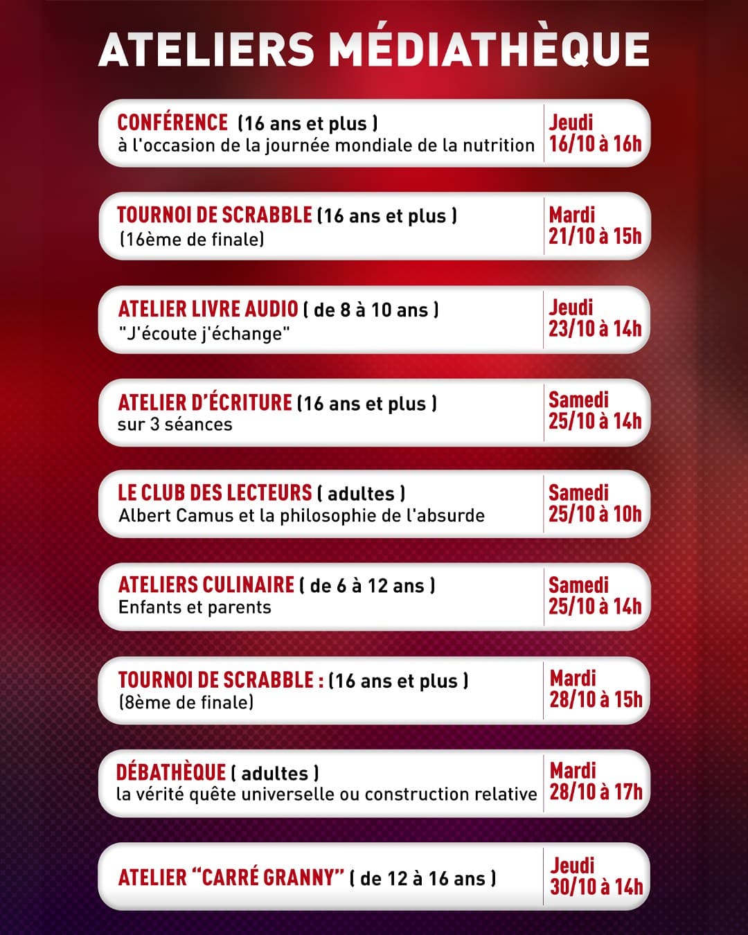 Ateliers Médiathèque – Octobre à l’Institut Français de Constantine