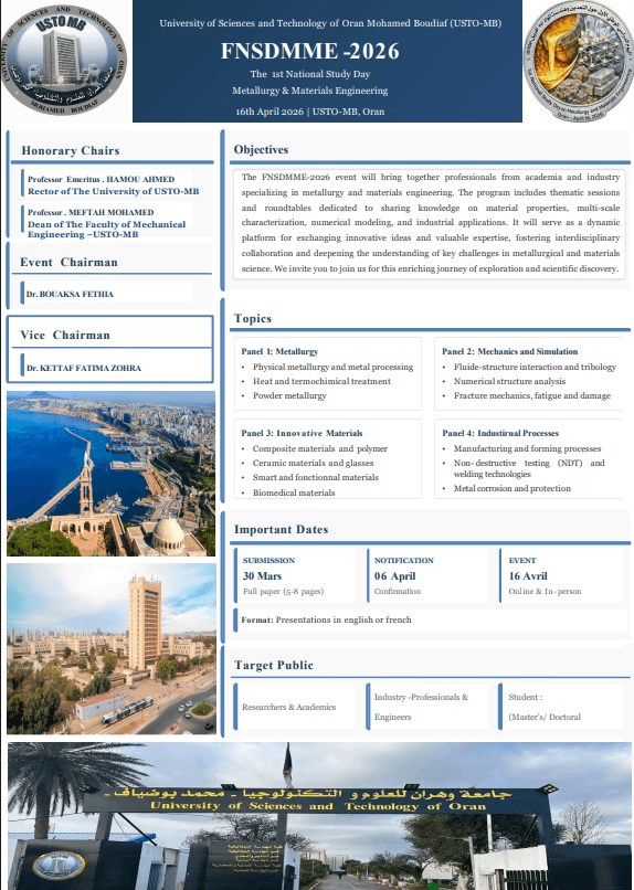 1st National Study Day on Metallurgy and Materials Engineering (FNSDMME-2026)